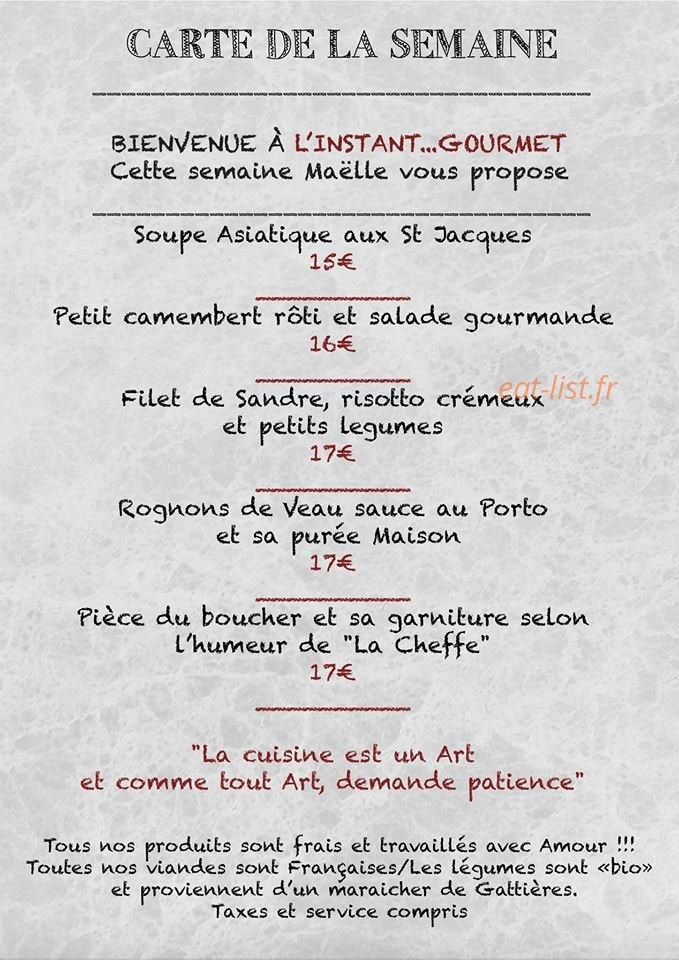 L'instant Gourmet — carte page 1