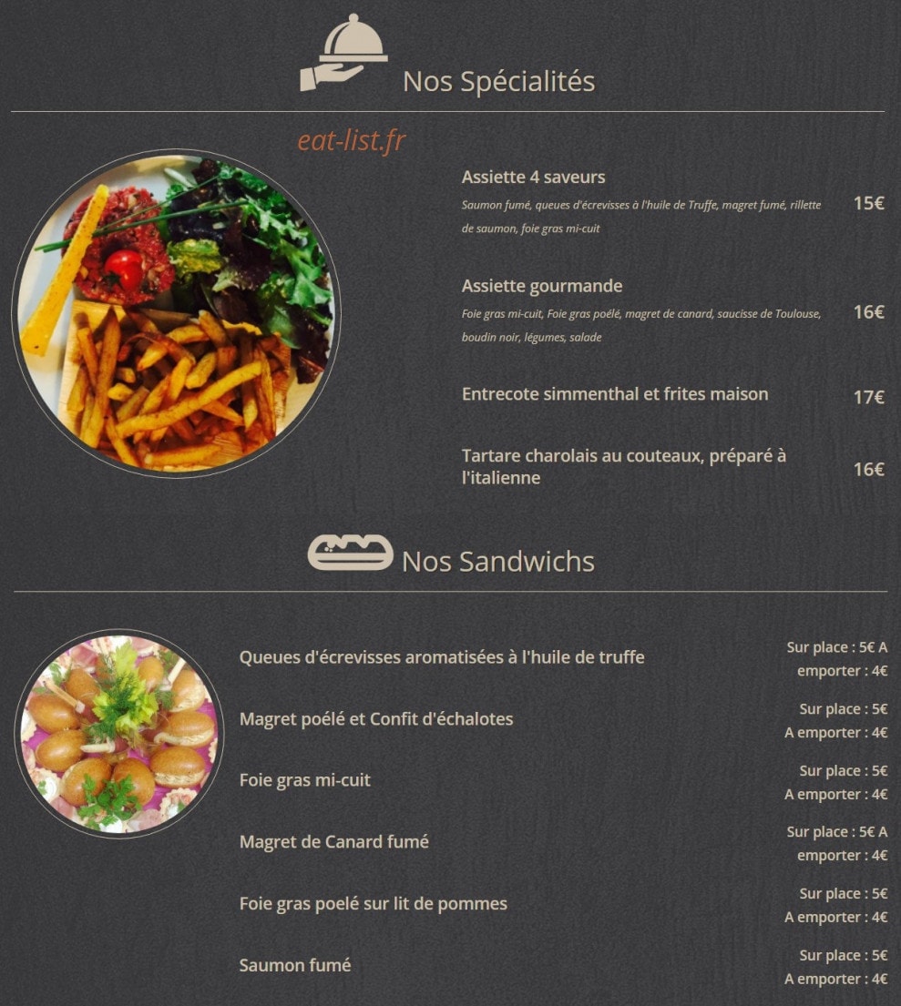 Le Coin Gourmand — carte page 1