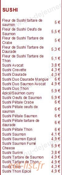 Sushi Spirit — carte page 1