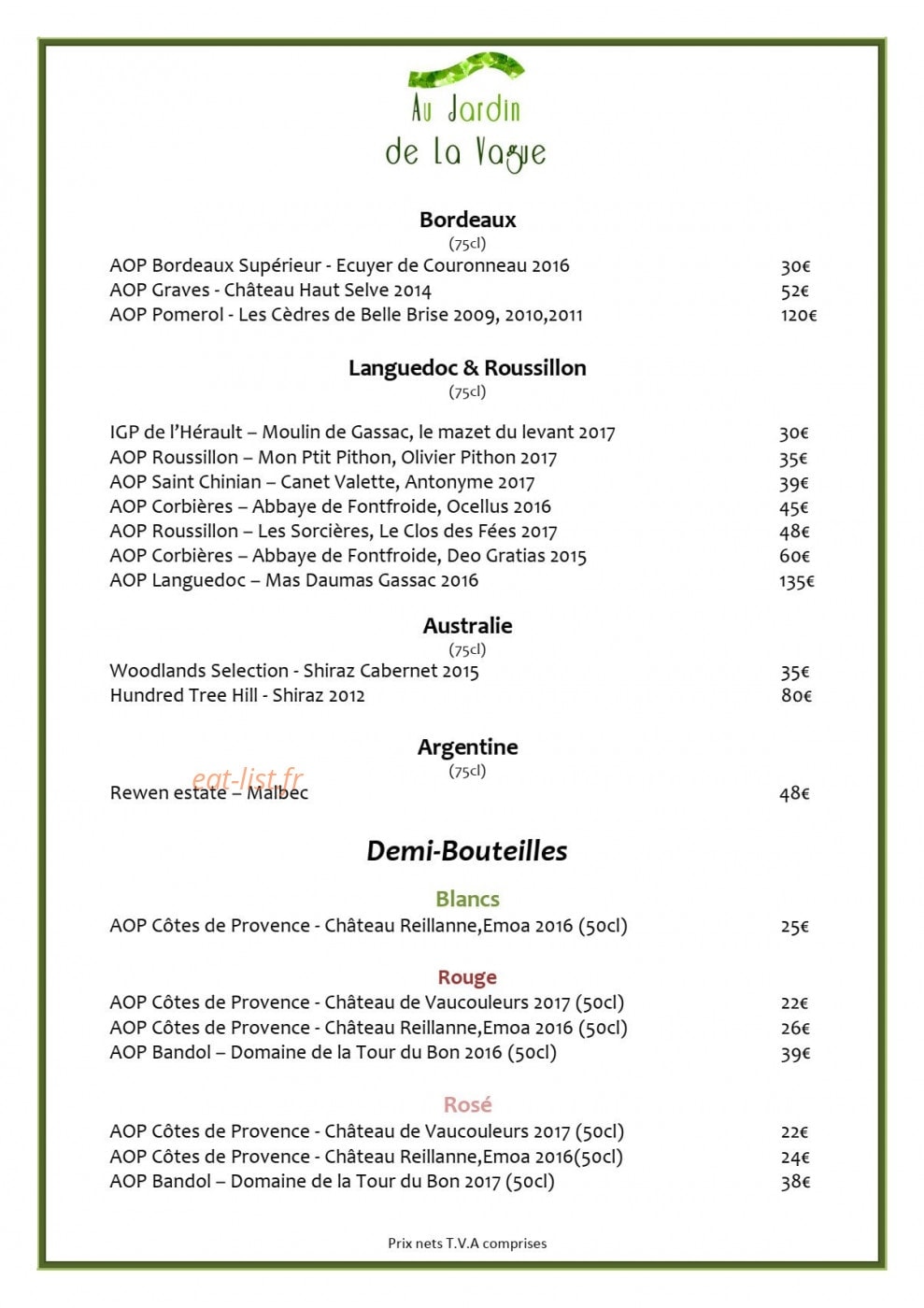 Au Jardin de la Vague — carte page 11