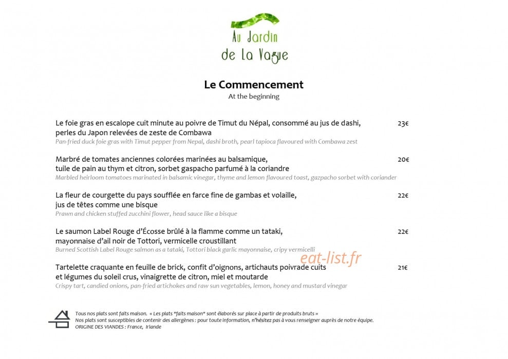 Au Jardin de la Vague — carte page 3
