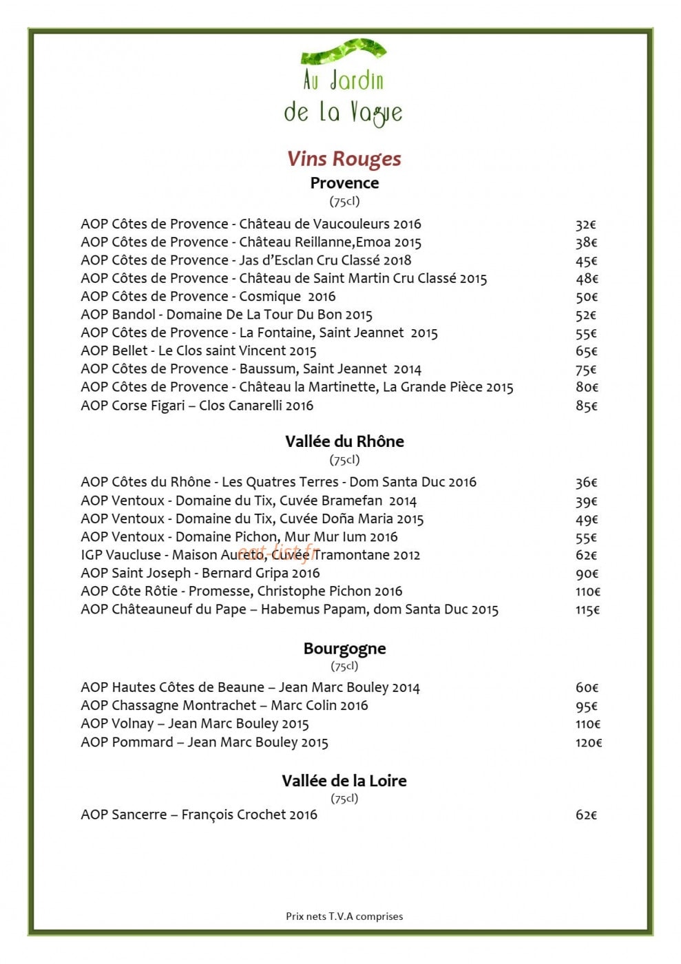 Au Jardin de la Vague — carte page 10