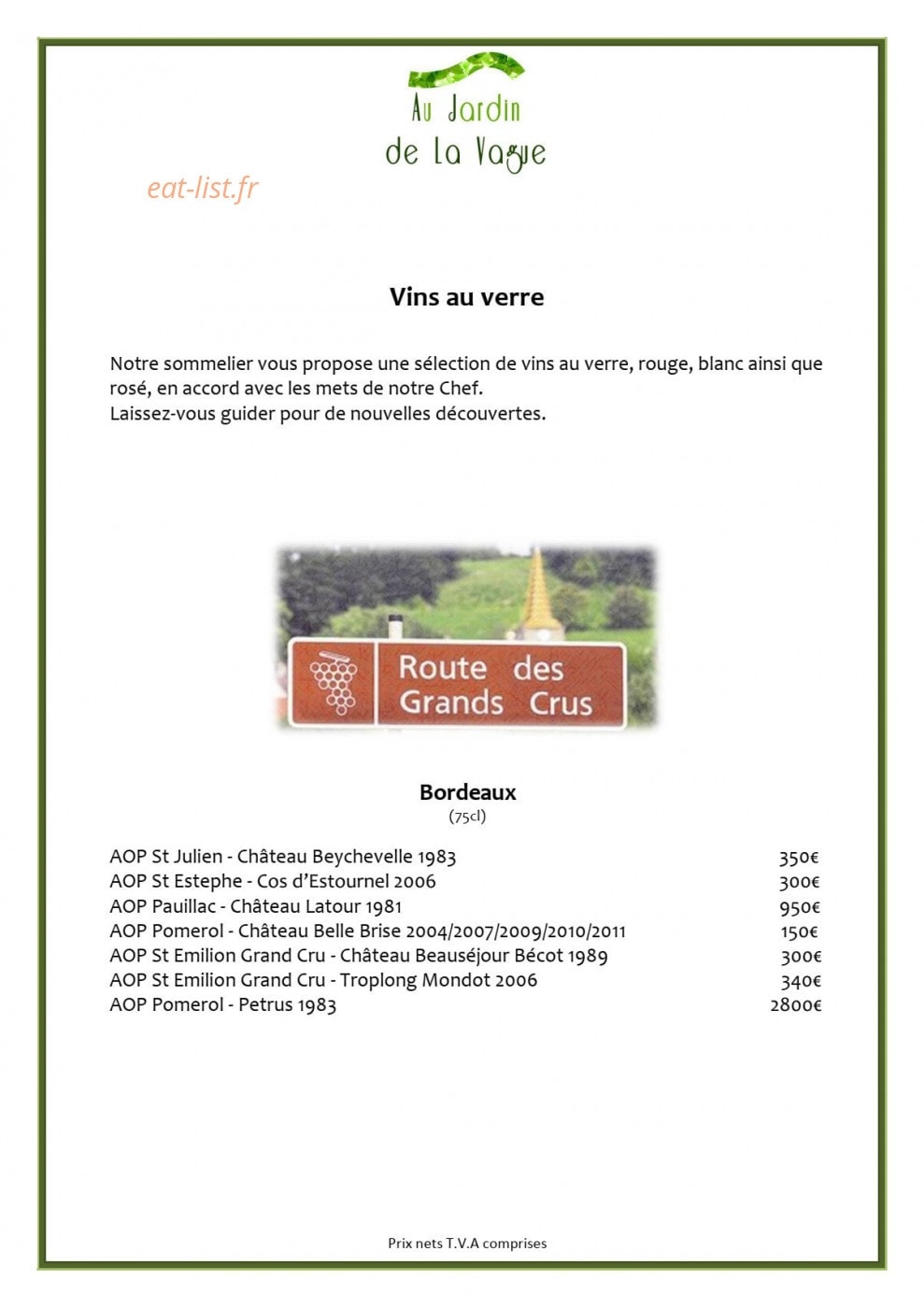 Au Jardin de la Vague — carte page 12