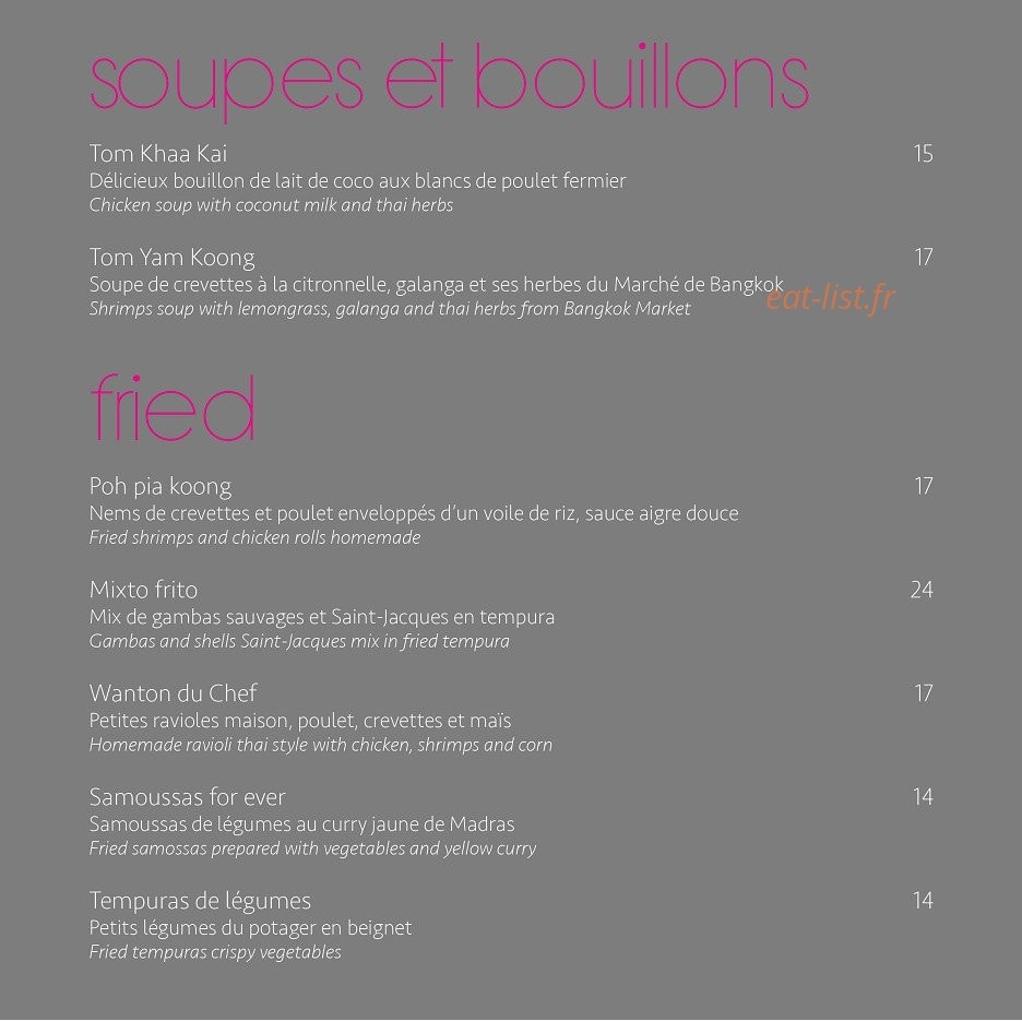 L'Ô Pure Thai Style — carte page 1