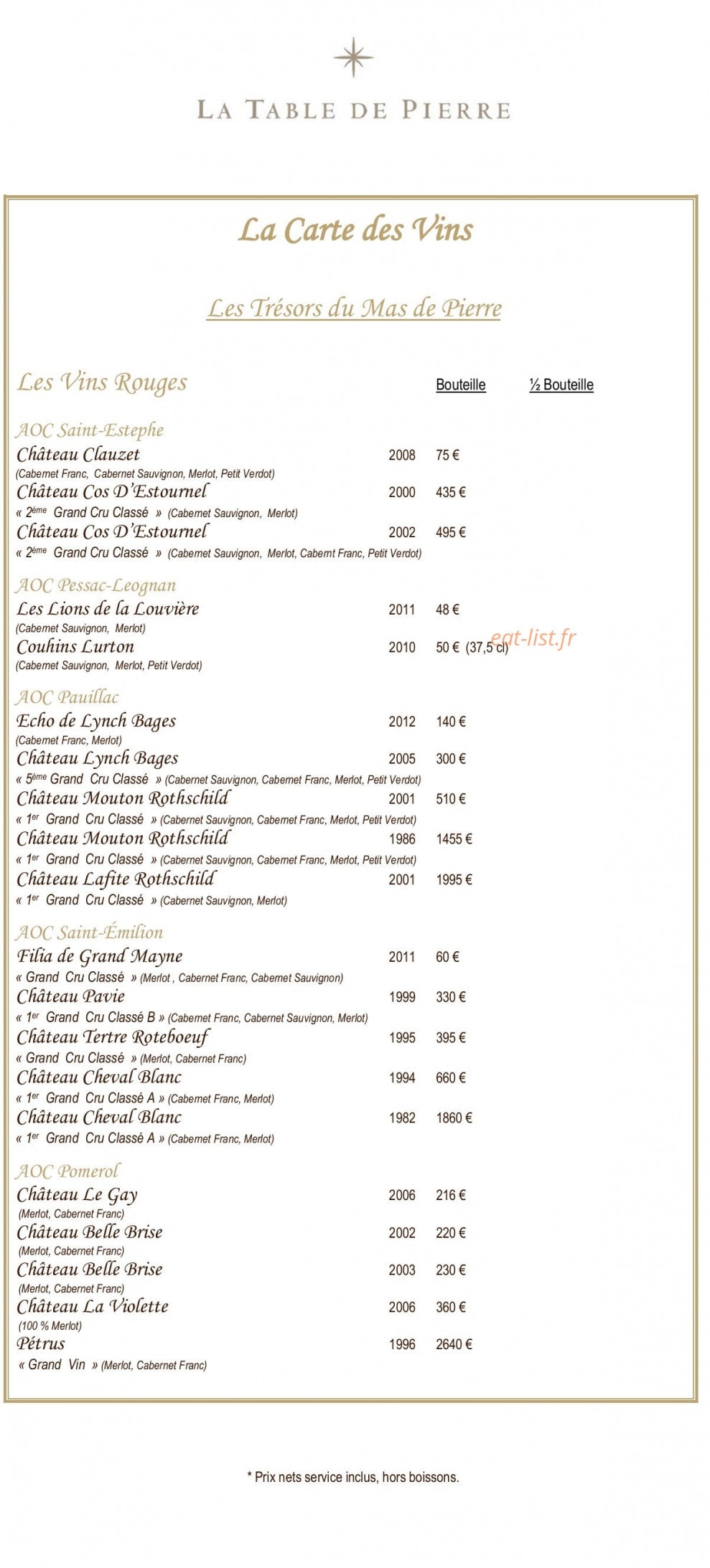 La Table de Pierre — carte page 15
