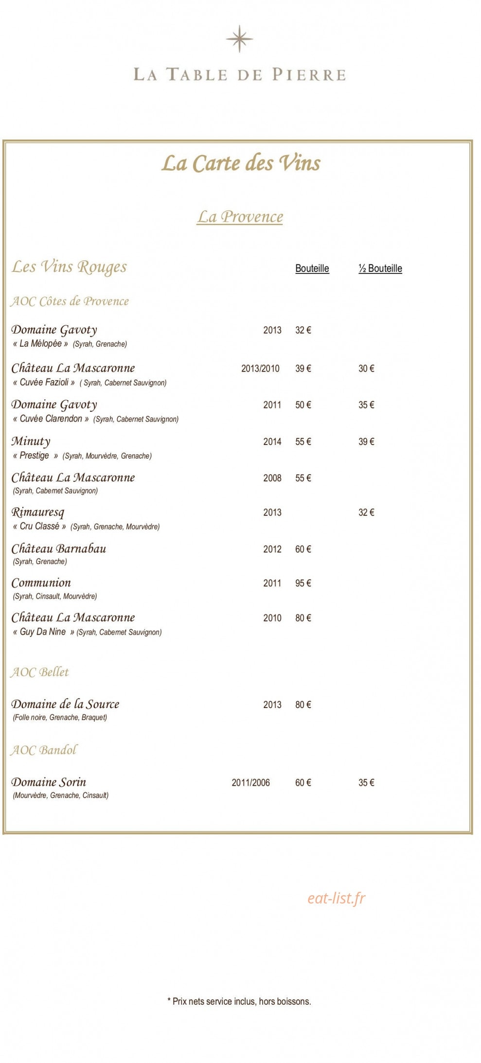 La Table de Pierre — carte page 8