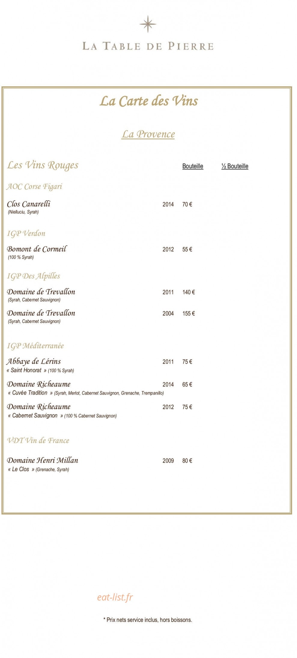 La Table de Pierre — carte page 9