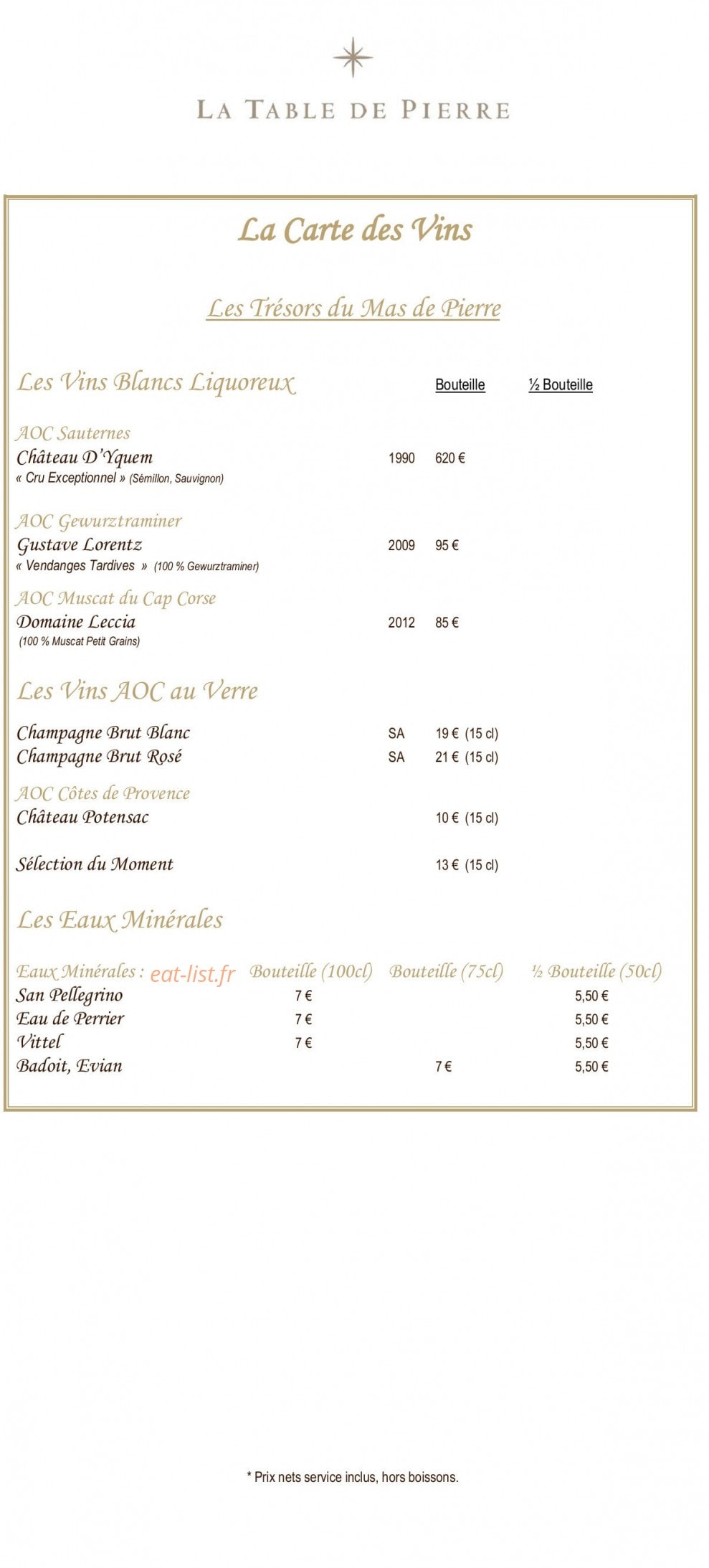 La Table de Pierre — carte page 16