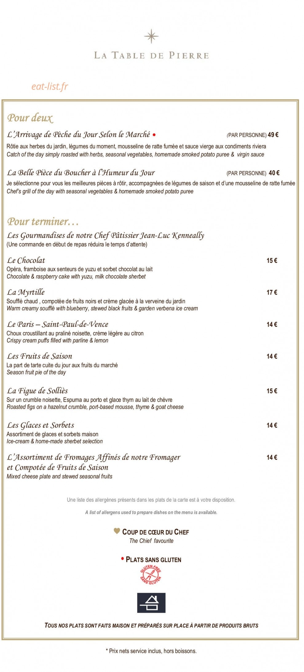 La Table de Pierre — carte page 2