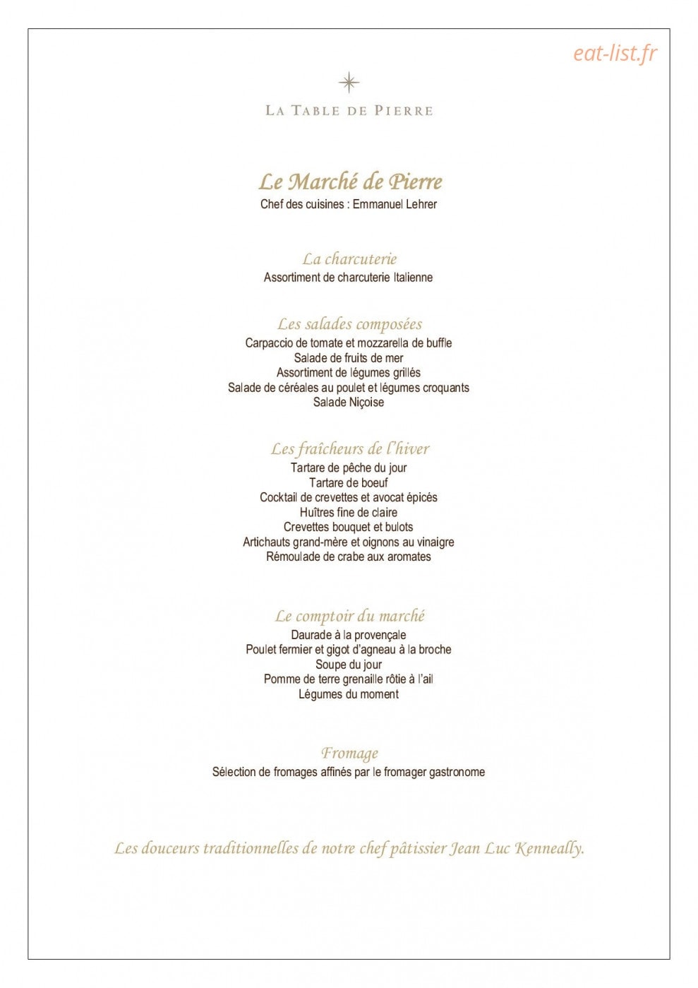 La Table de Pierre — carte page 17