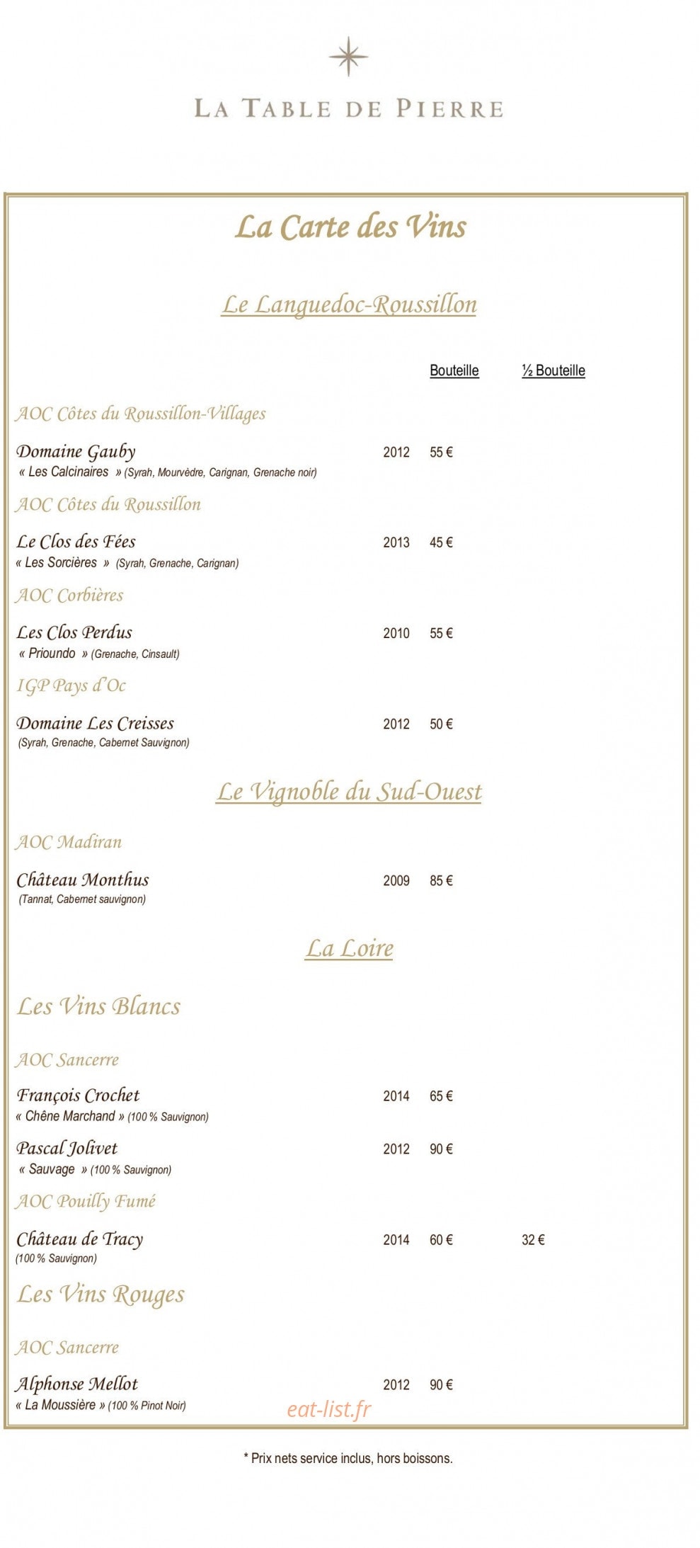 La Table de Pierre — carte page 11