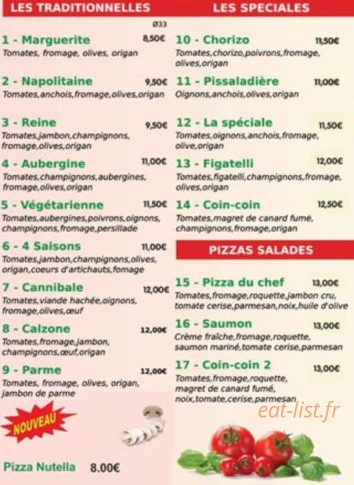Pizz'alex — carte page 1