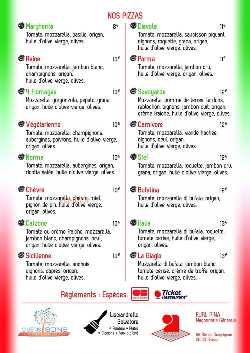 Pizza GiaGia — carte page 1