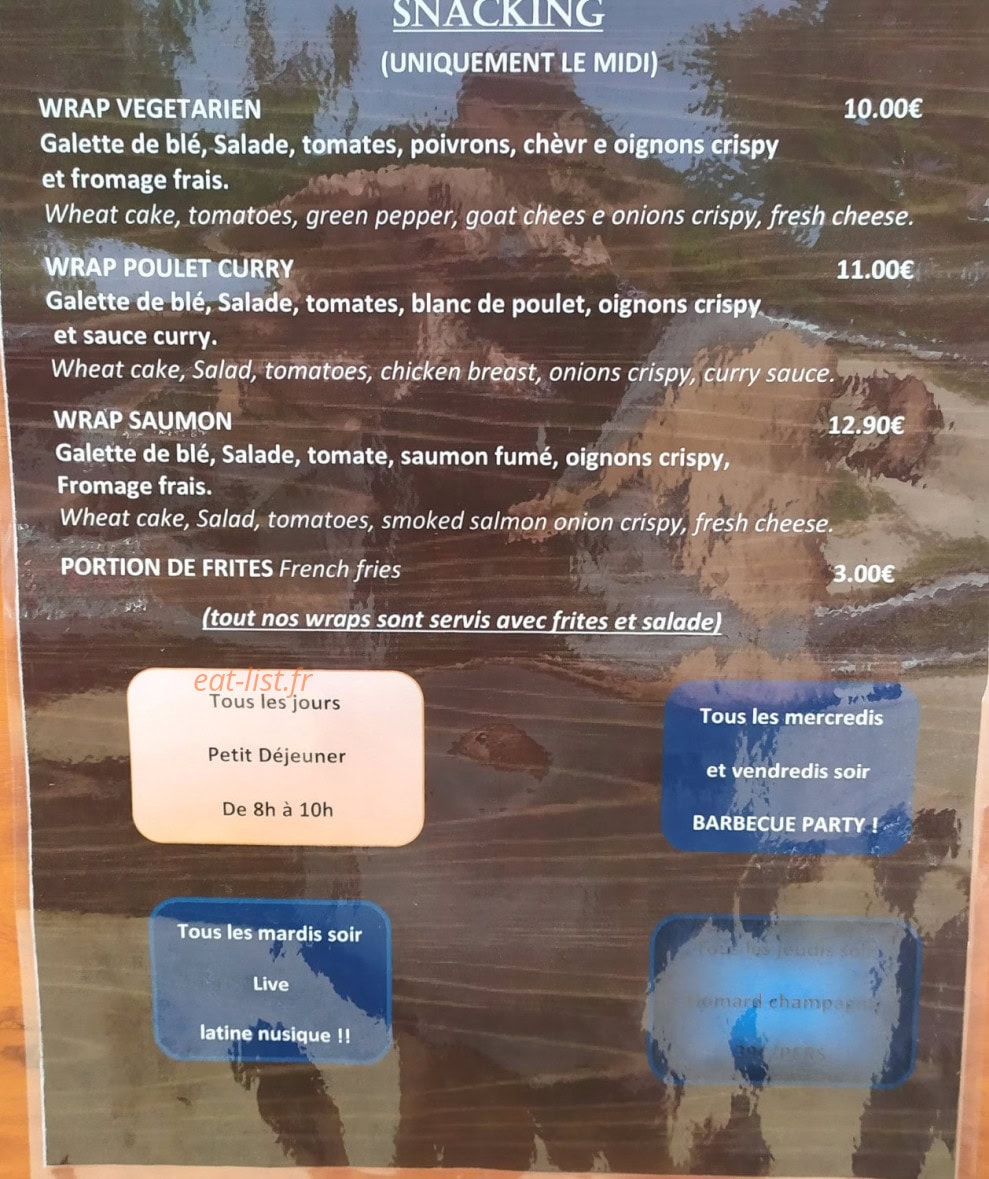 Carte et menu de Matipi à Theoule sur Mer — Le snacking