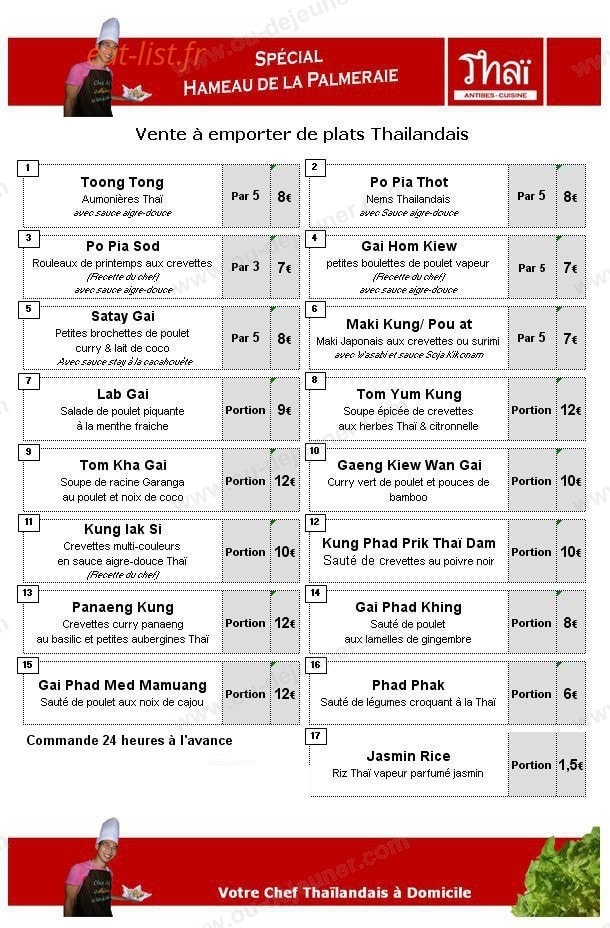 Antibes Thai Cuisine — carte page 1