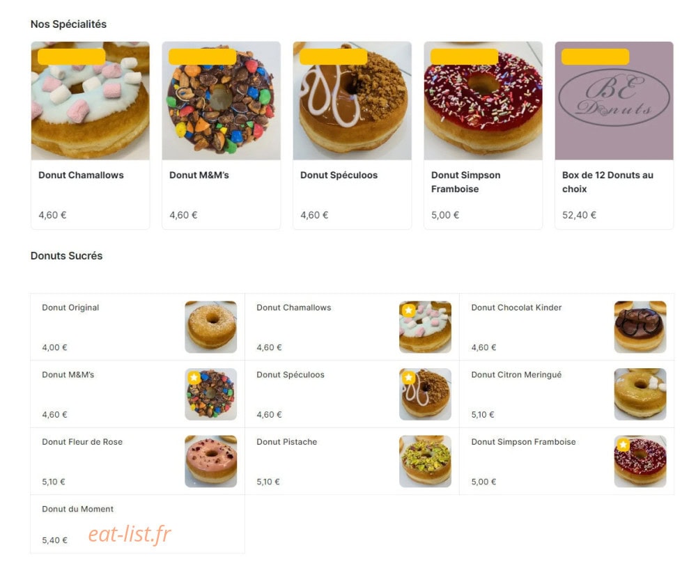 Be Donuts — carte page 1
