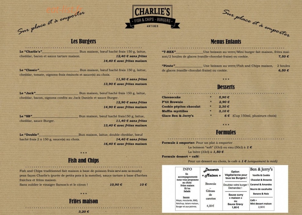Charlie's — carte page 1