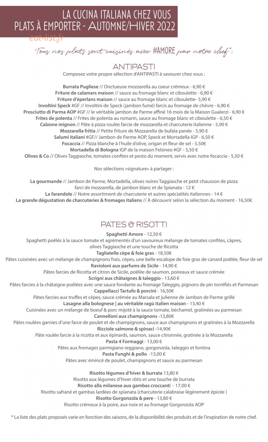 Il Ristorante — carte page 1