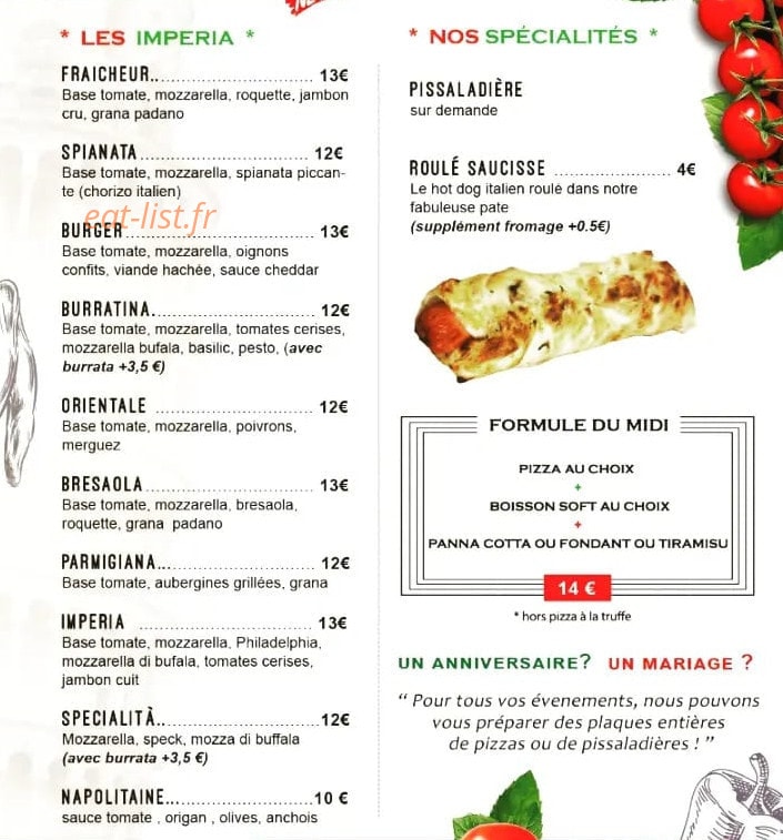 Imperia Pizza — carte page 2