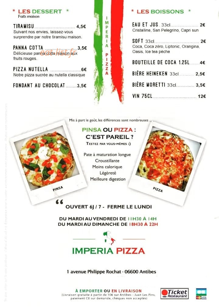 Imperia Pizza — carte page 4