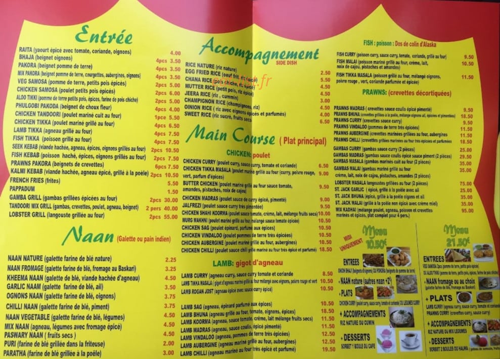 Indian Foods — carte page 2