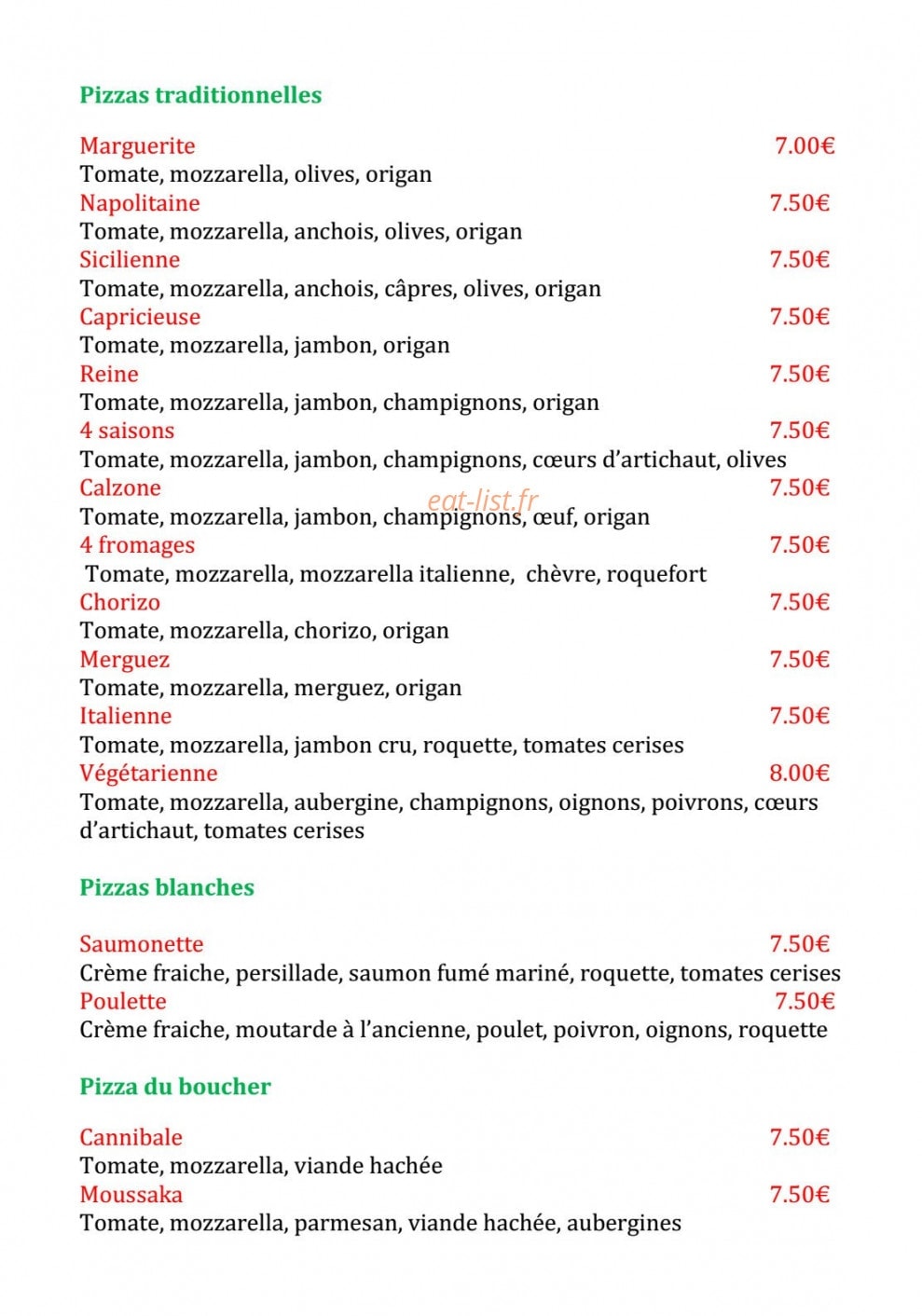 Ital Pizza — carte page 1