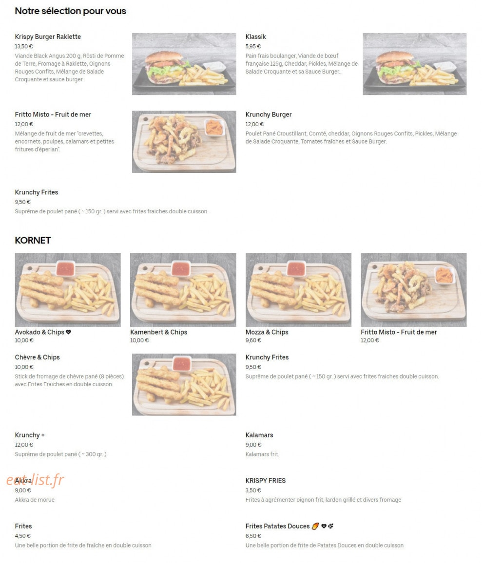 Krispy Kornet — carte page 1