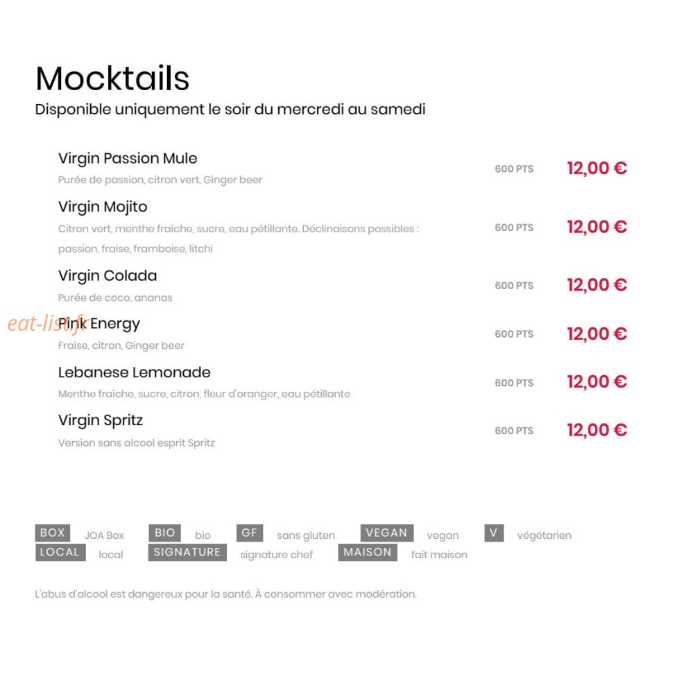 Carte et menu de La Siesta à Antibes — Menu 4