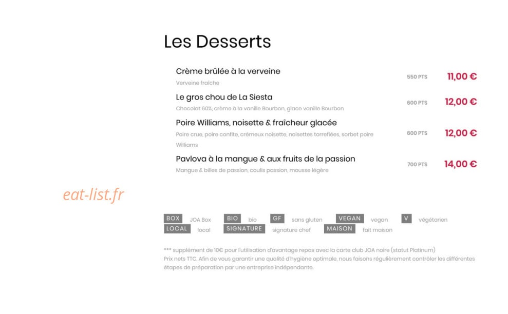 Carte et menu de La Siesta à Antibes — Menu 2