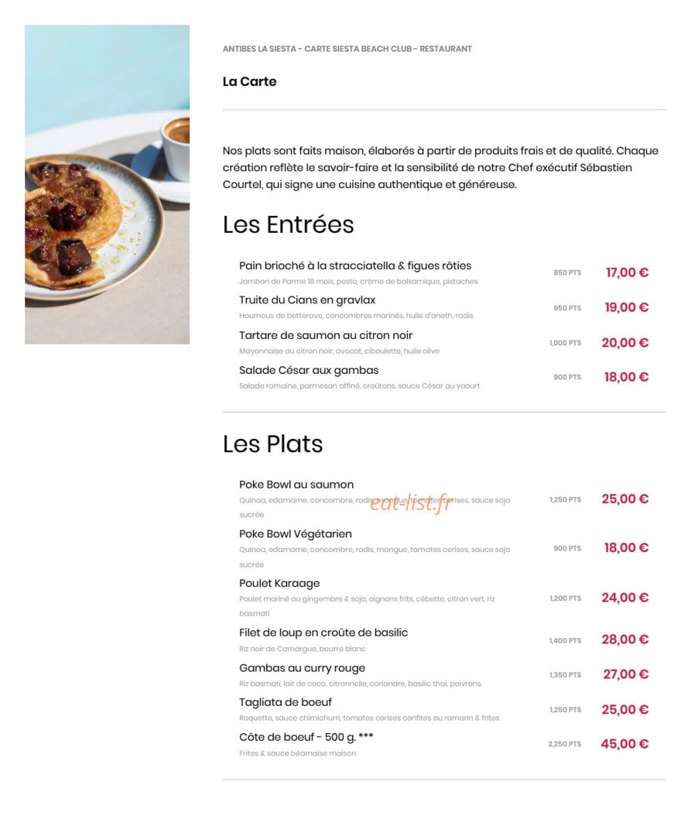 Carte et menu de La Siesta à Antibes — Menu 3