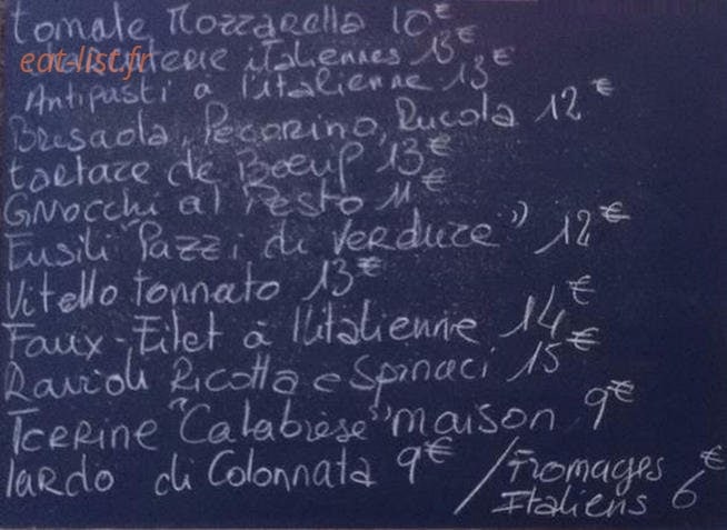 La Trattoria — carte page 1