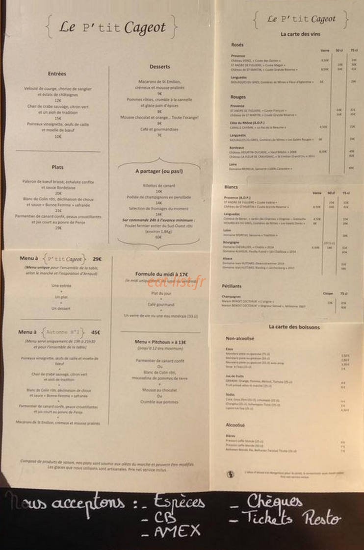 Le P'tit Cageot — carte page 1