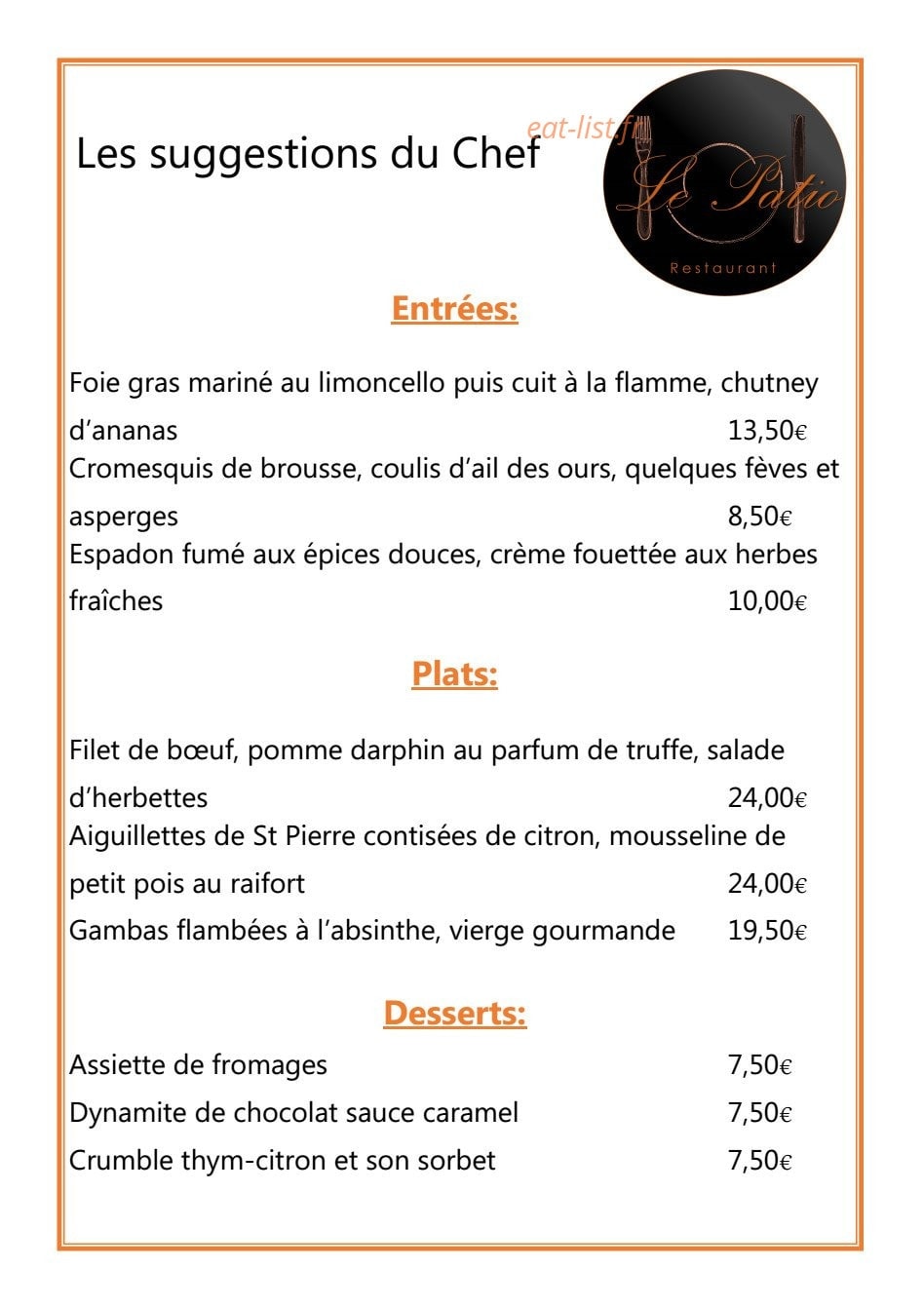 Le Patio — carte page 1