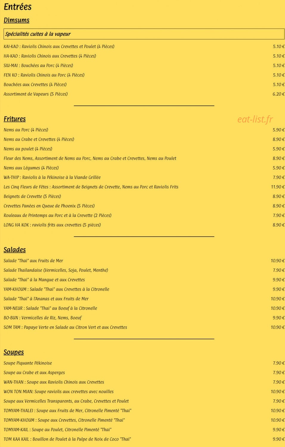 Paradis Thai — carte page 1