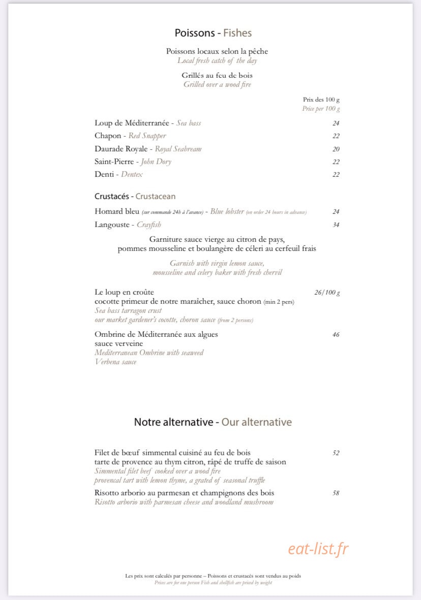 Restaurant de Bacon — carte page 2