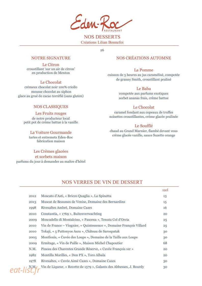 Restaurant Eden-Roc — carte page 5