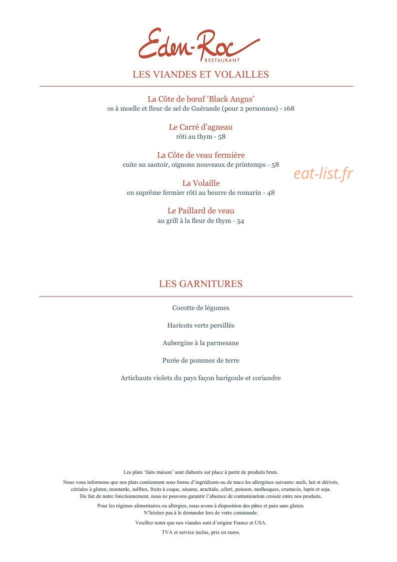 Restaurant Eden-Roc — carte page 2