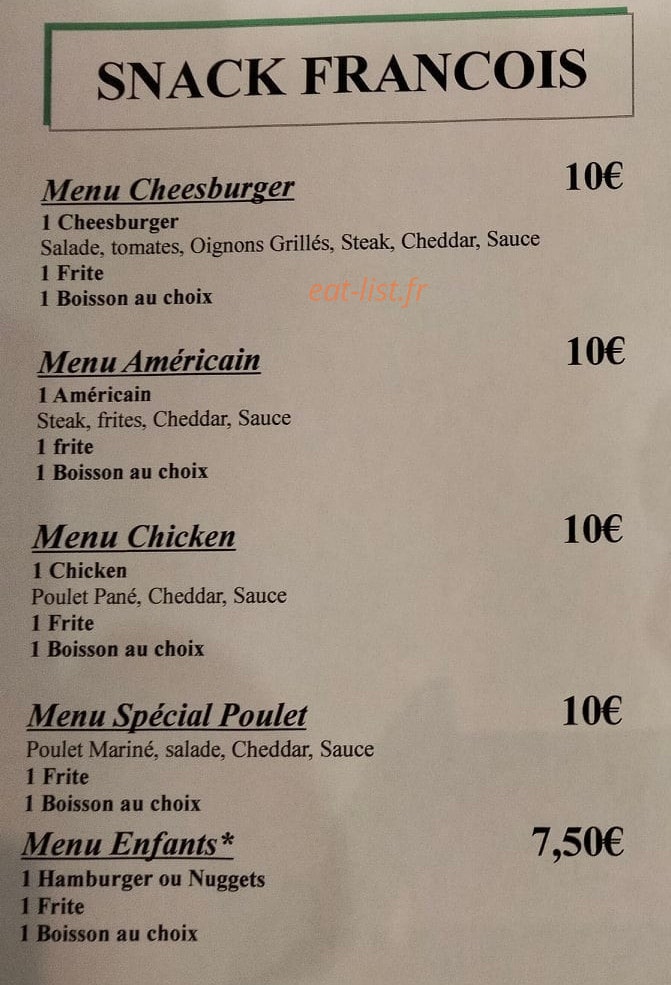 Snack François — carte page 1