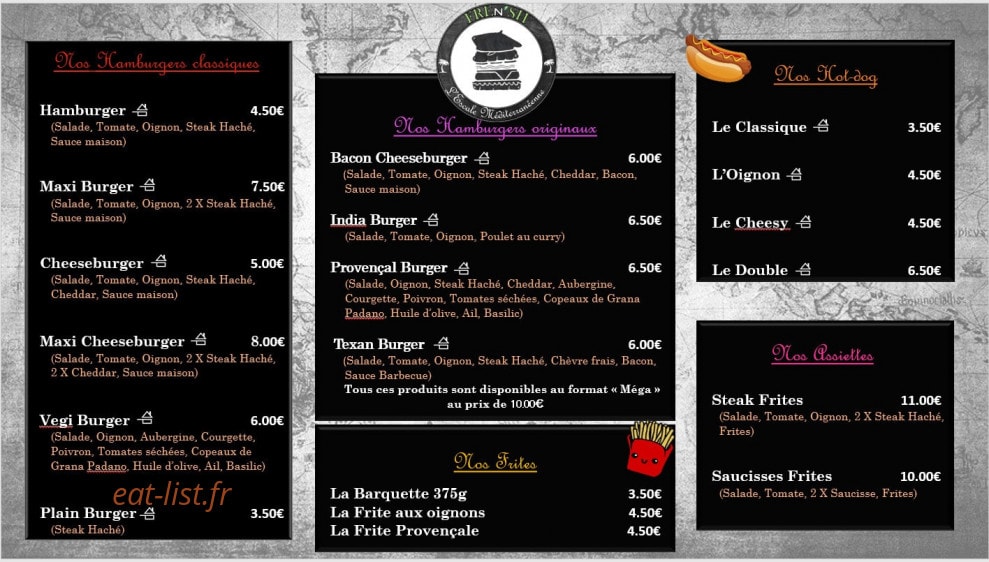Snack Fren'sh — carte page 1