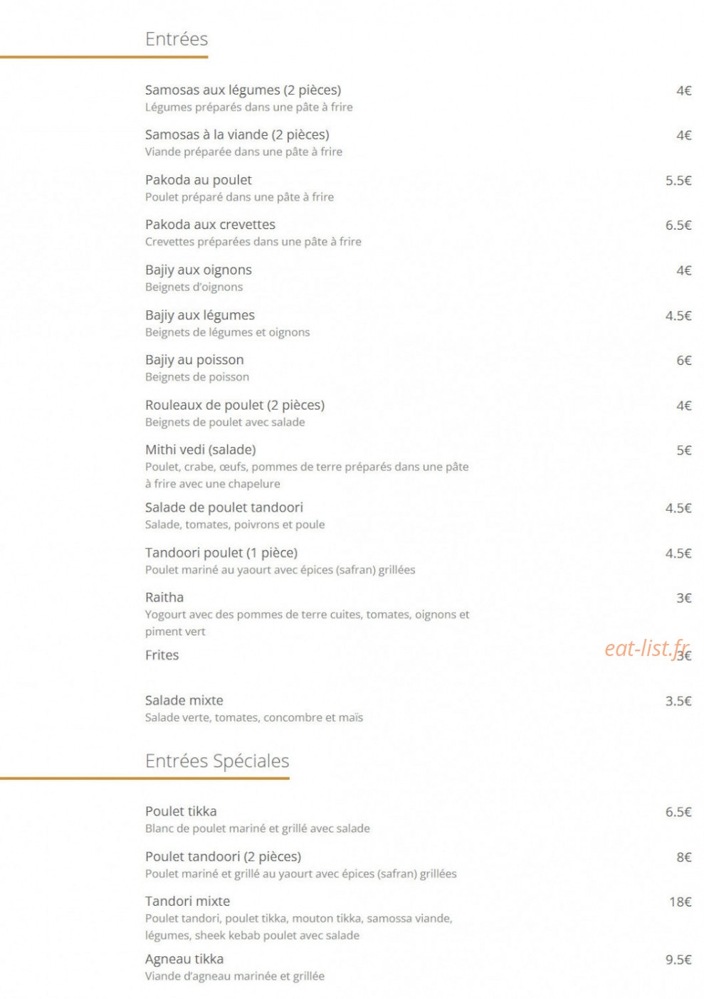 Taste Of India — carte page 1