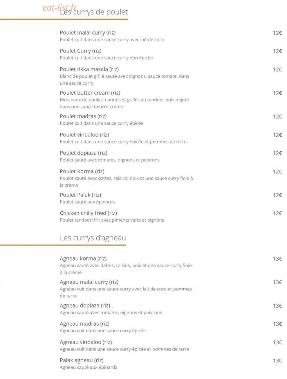 Taste Of India — carte page 2