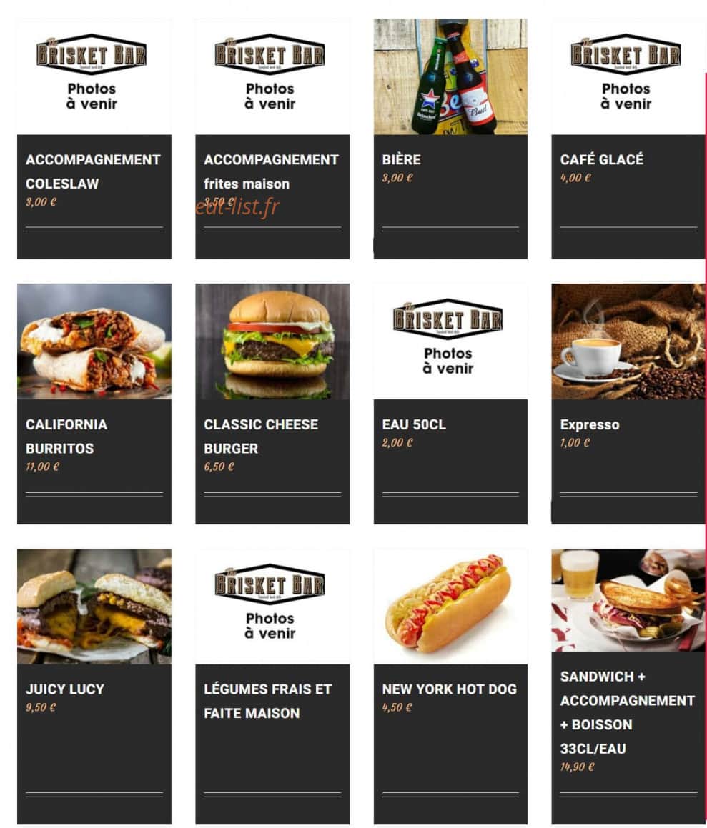 The Brisket Bar — carte page 1