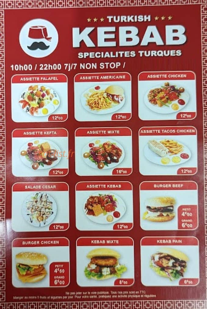 Turkish Kebab — carte page 1