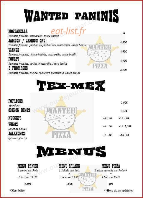 Wanted Pizza — carte page 4