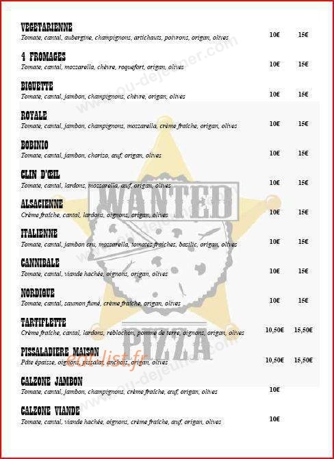 Wanted Pizza — carte page 2