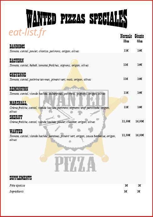 Wanted Pizza — carte page 3