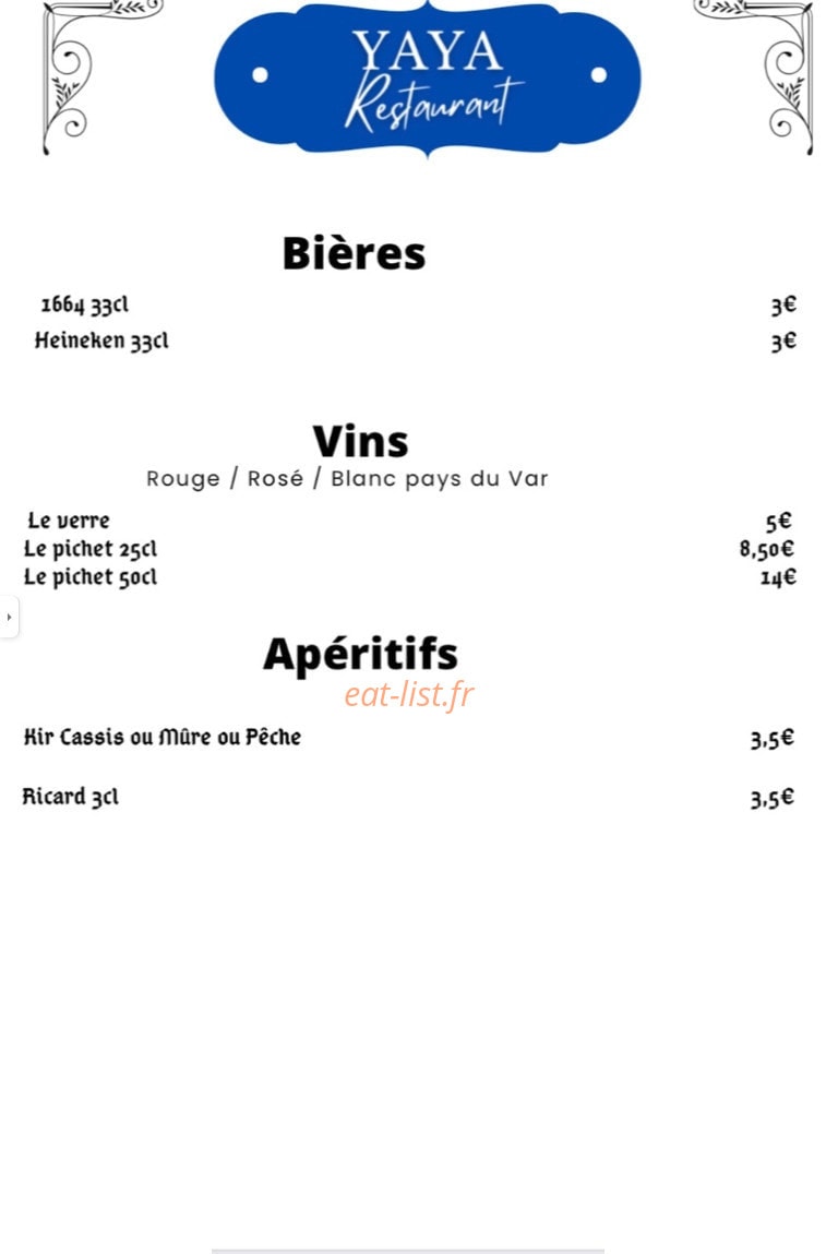 YaYa restaurant — carte page 3