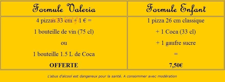 Pizza Valeria — carte page 1