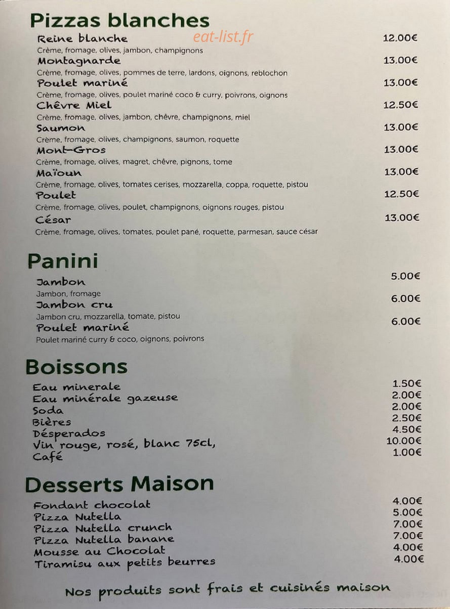 Carte et menu de Pizzeria La Maïoun à La Gaude — Les pizzas suite, salades, panini...