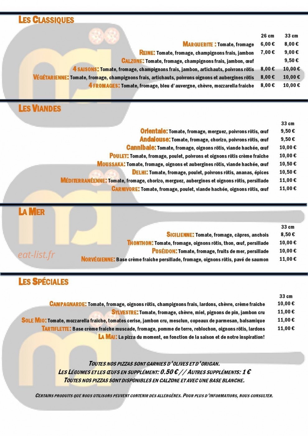 Maï Pizza — carte page 1